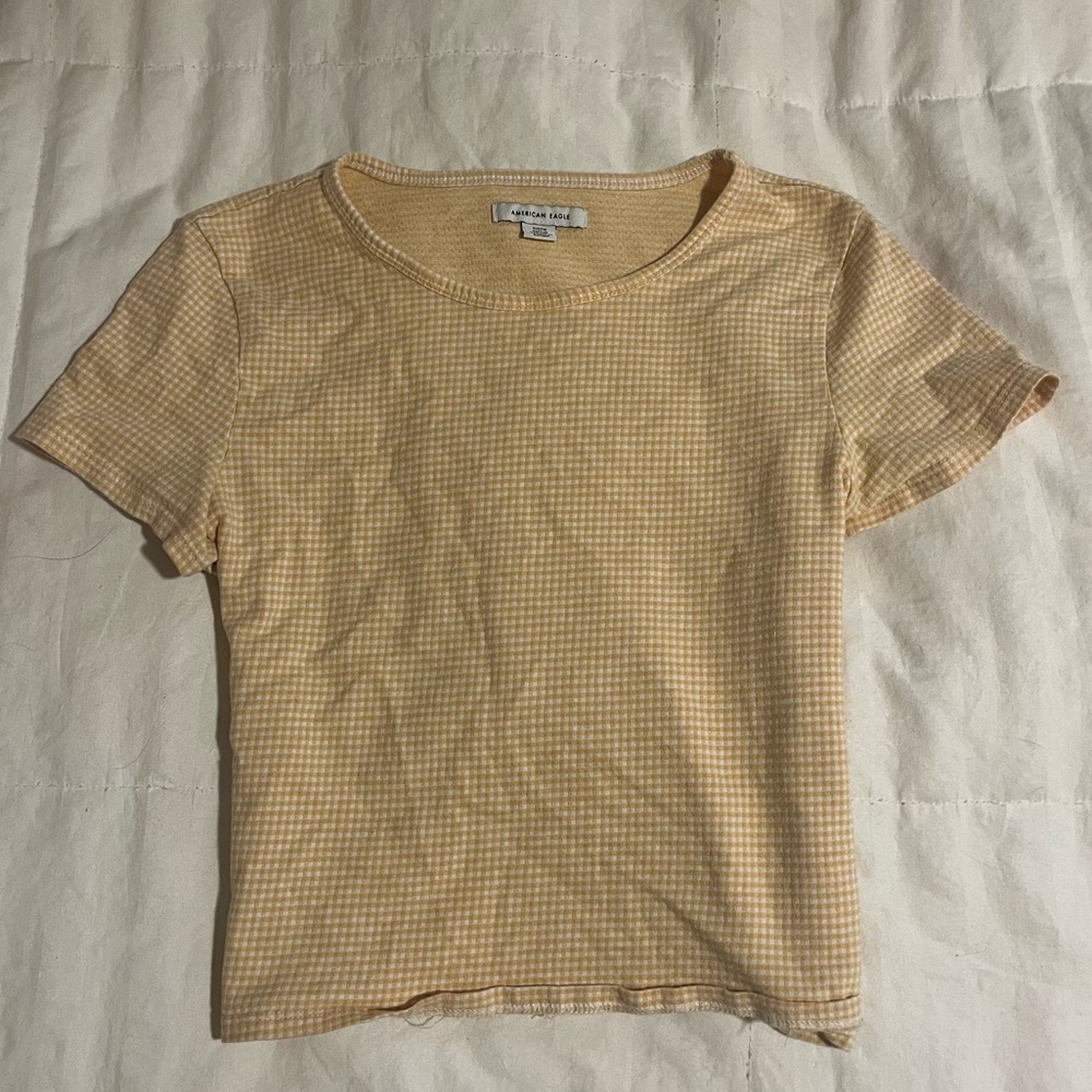 Yellow and white checkered cropped shirt from American Eagle